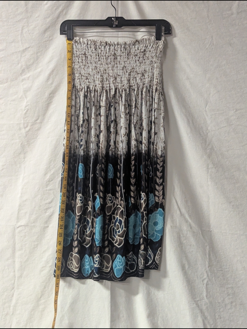 Smocked Waist Floral Midi Skirt in Brown, White & Blue